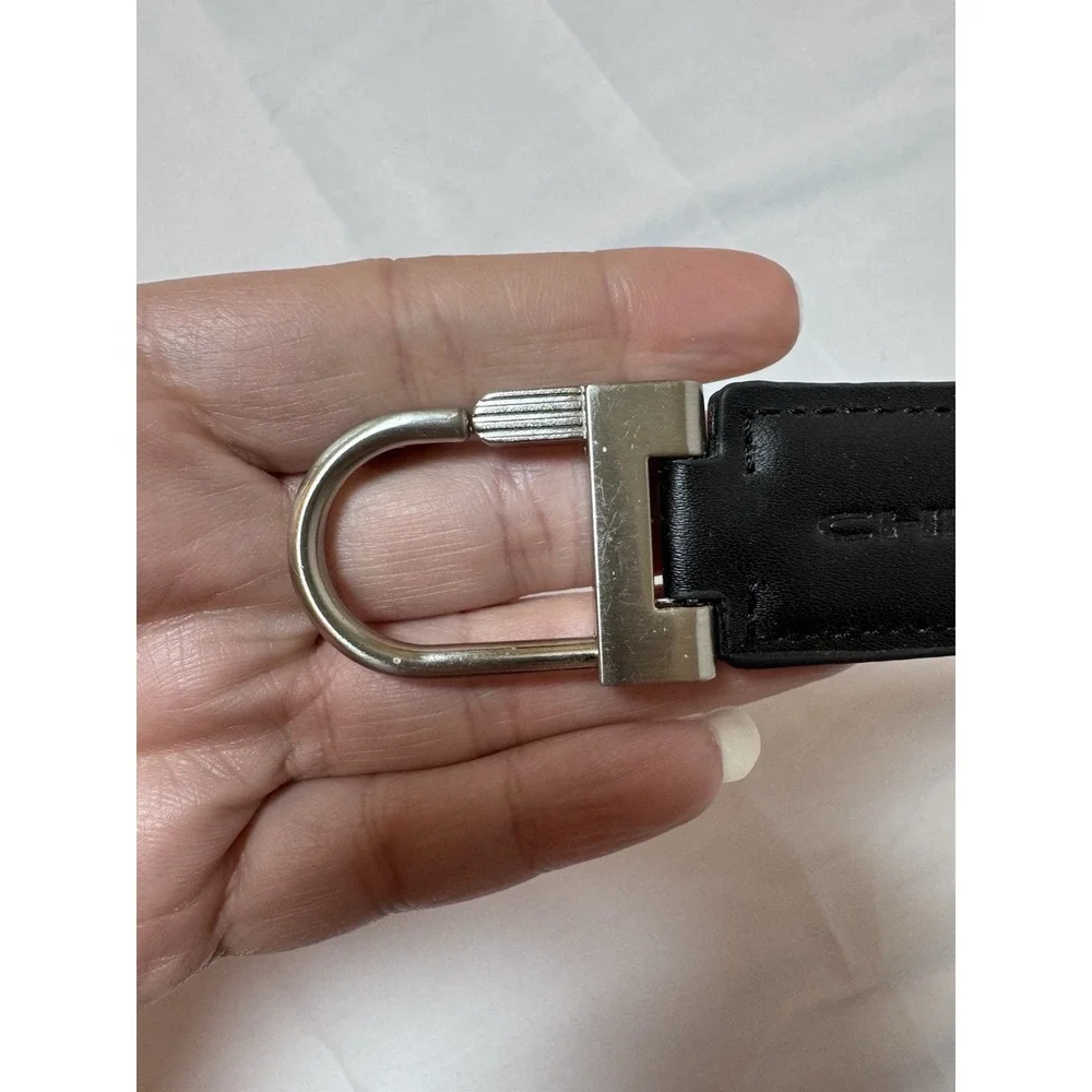 2016 CHRYSLER BLACK Leather Metal Keychain Key Ring Embossed OEM